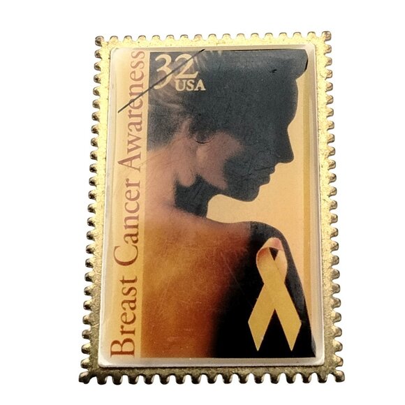 Breast Cancer Awareness 32 USA Stamp Pin Brooch - Picture 1 of 4